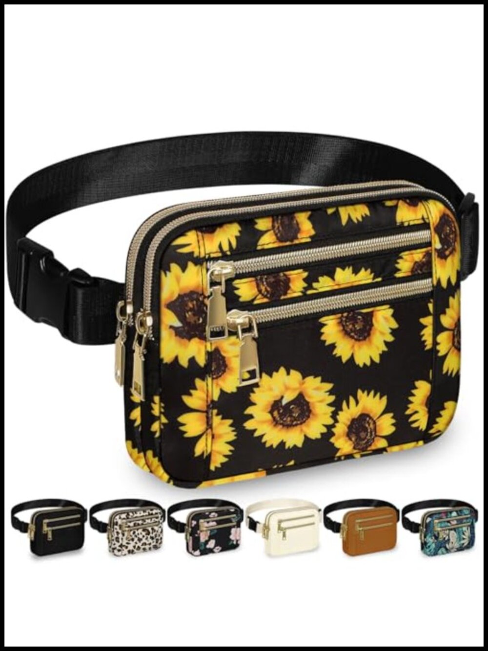 Water Resistant Polyester Fanny Pack Waist Bag Crossbody Belt Bag 4 Zip Pockets